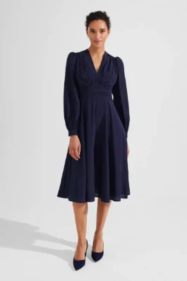 Midnight Grace Pleated Fit & Flare Midi Dress