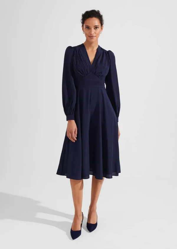 Midnight Grace Pleated Fit & Flare Midi Dress