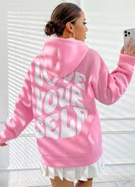 Blush Vibes – Printed Pink Hoodie for Women